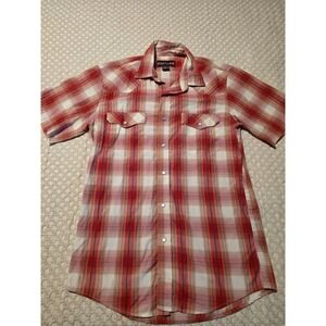 Pintlar Western Shirt Mens Medium Red Plaid Pearl Snap Short Sleeve Excellent